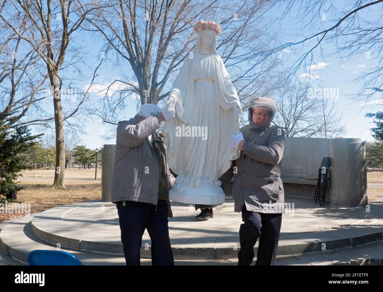 At the conclusion of an outdoor service, worshippers from Saint Michael