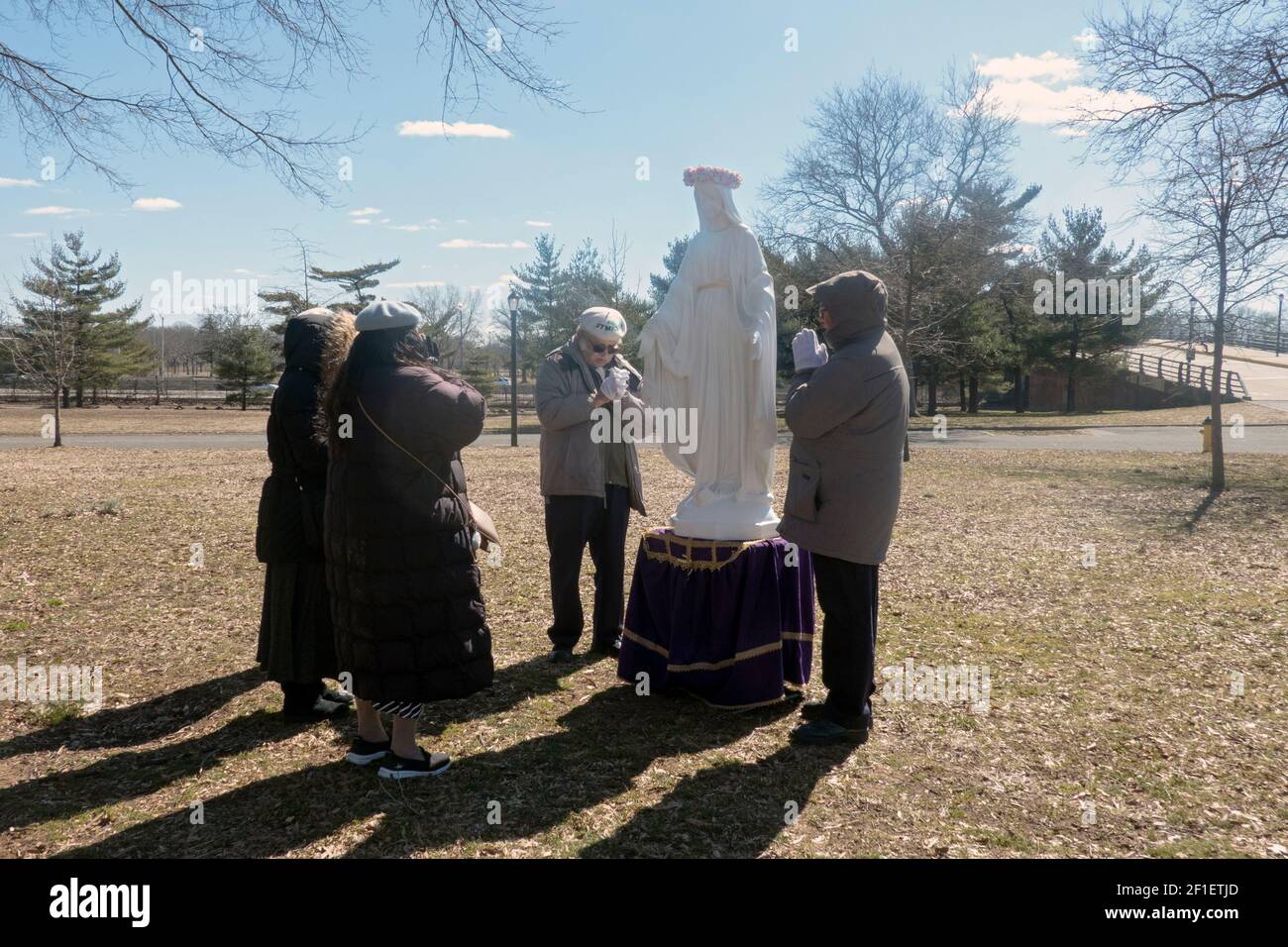 At the conclusion of an outdoor service, worshippers from Saint Michael