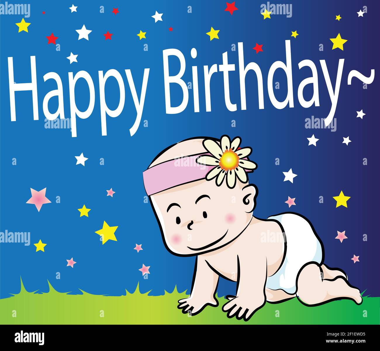 vector cartoon new born baby Happy birthday card Stock Vector Image
