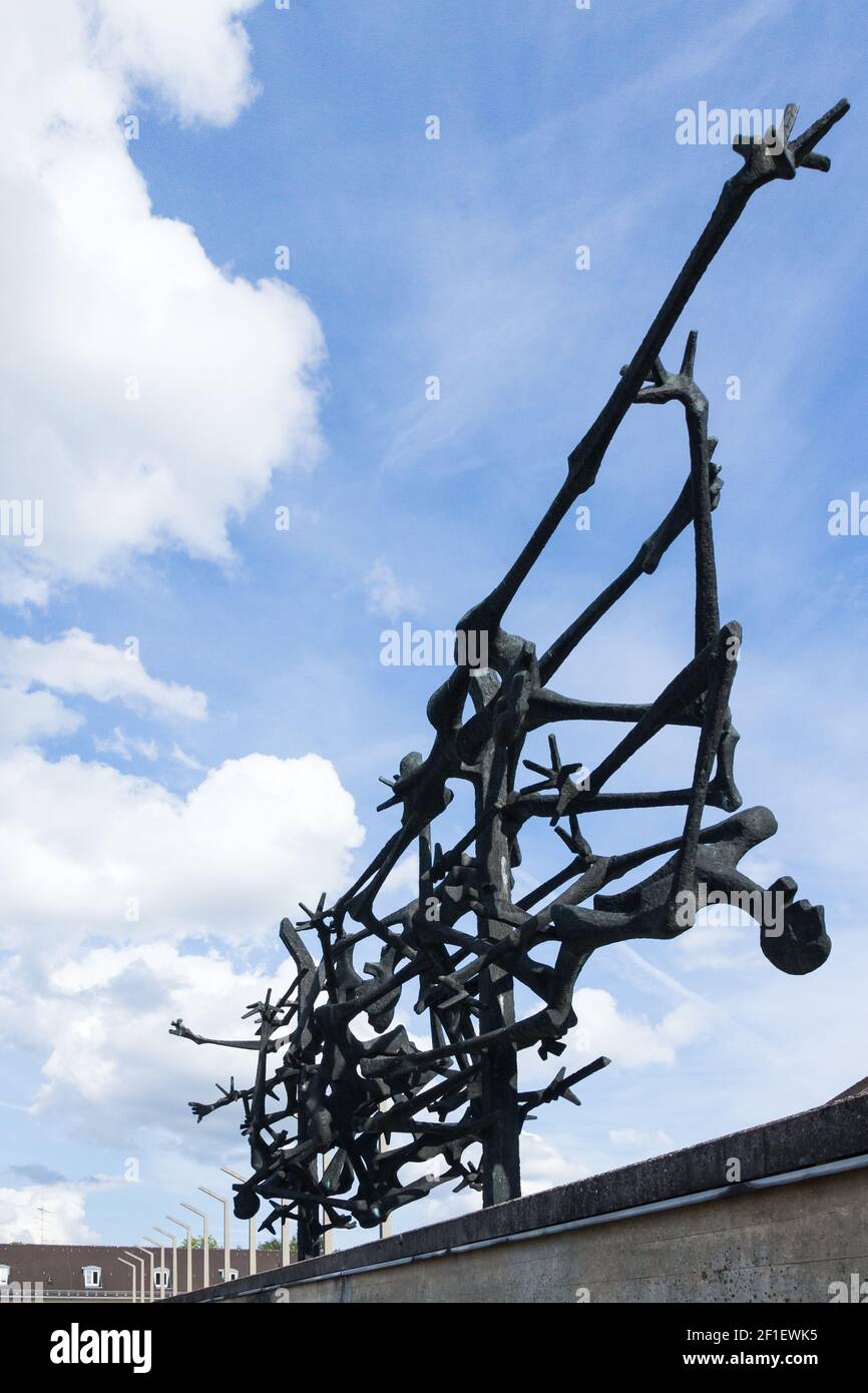 Memorial Sculpture of skeletal figures by Yugoslavian artist Nandor Glid at the Dachau Nazi Concentration Camp in Upper Bavaria, Southern Germany. Stock Photo