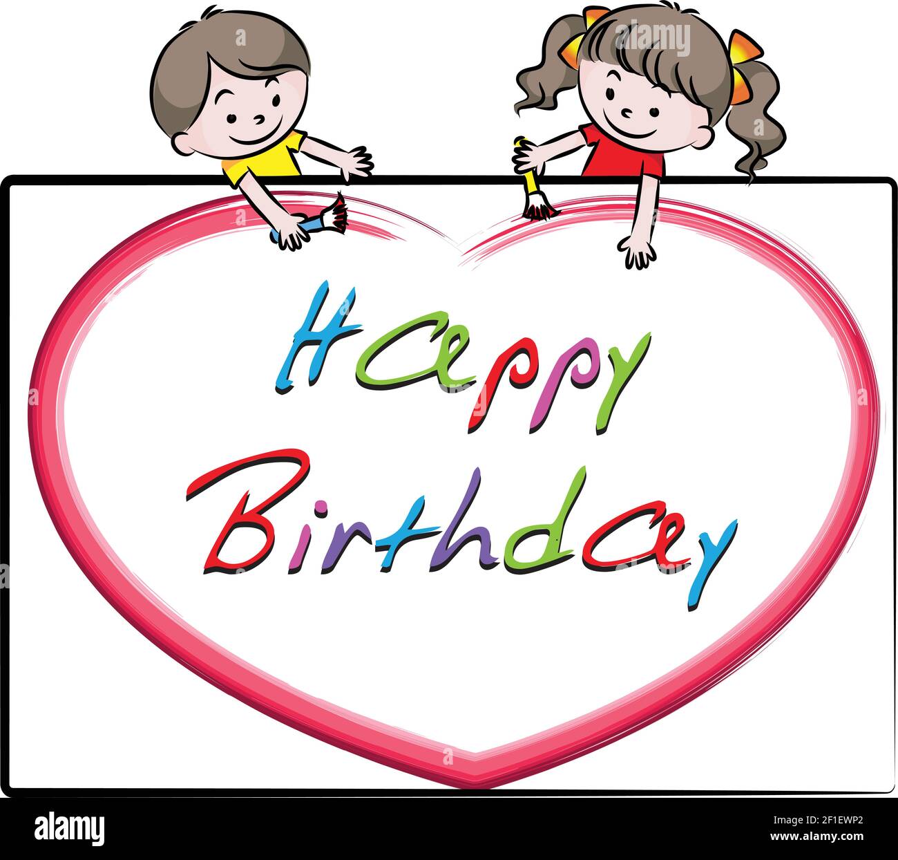 vector cartoon boy and girl drawing Happy birthday card Stock Vector Image  & Art - Alamy