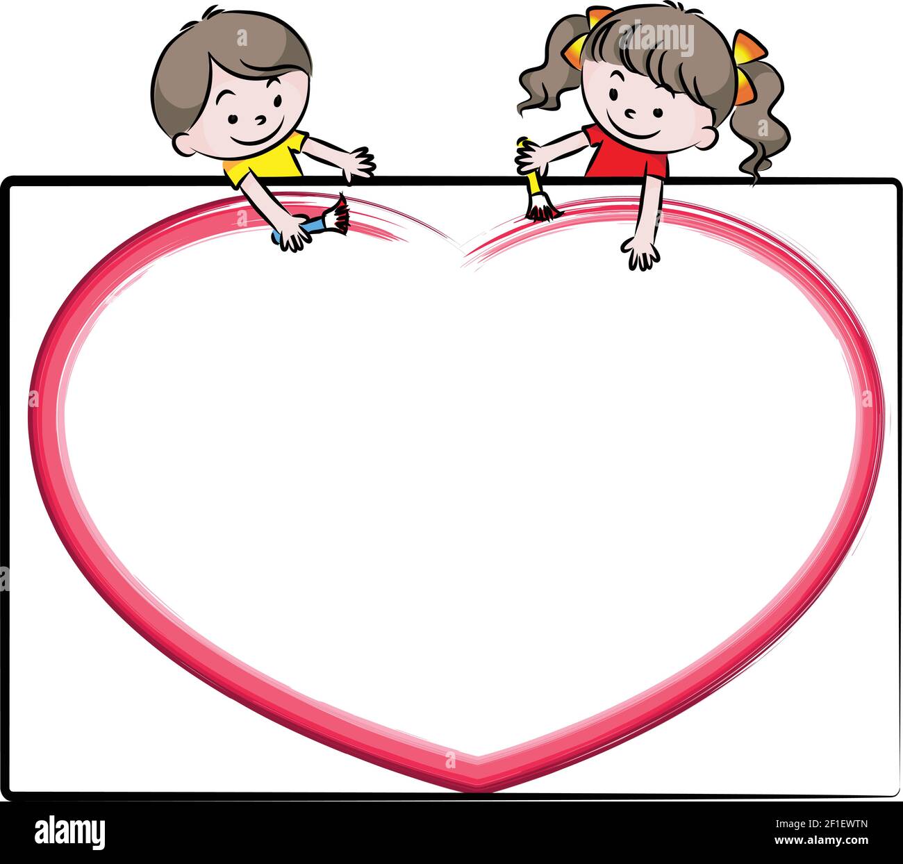 vector cartoon boy and girl painting blank border frame background ...