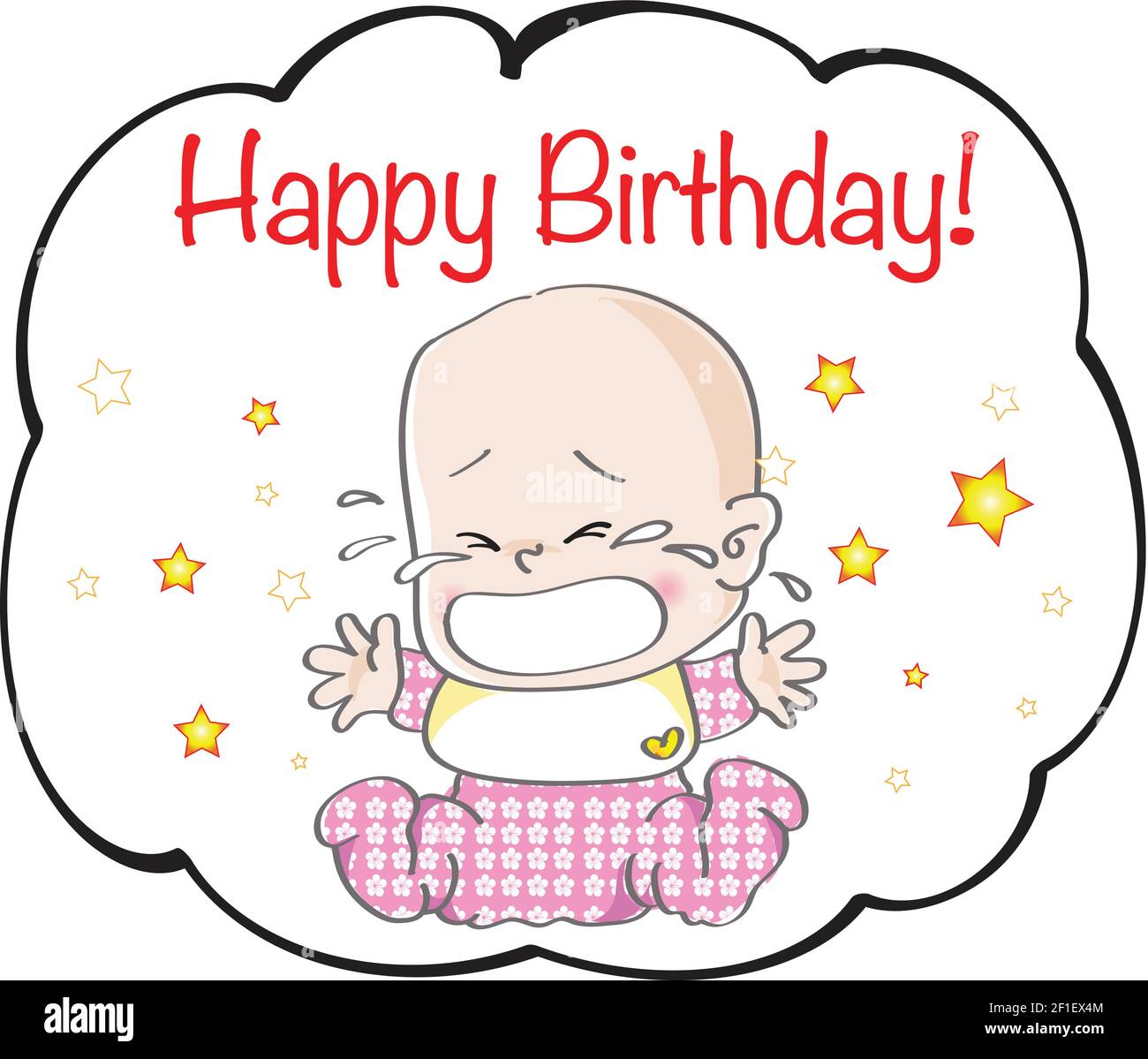 vector cartoon new born baby crying Happy birthday card Stock ...