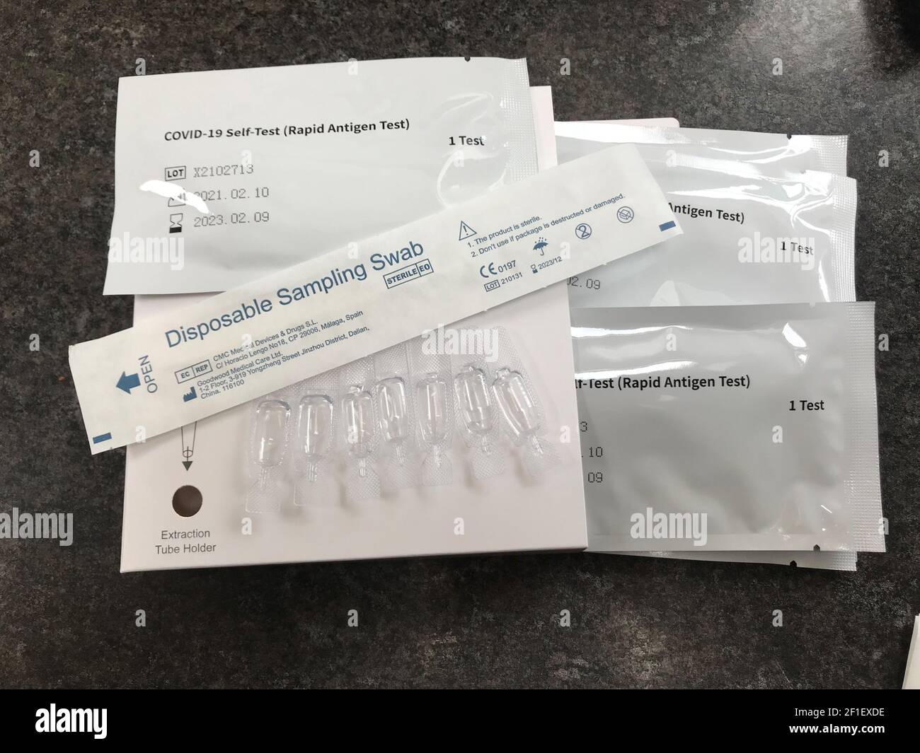 A package of seven NHS Test and Trace COVID19 selftesting kits (Rapid