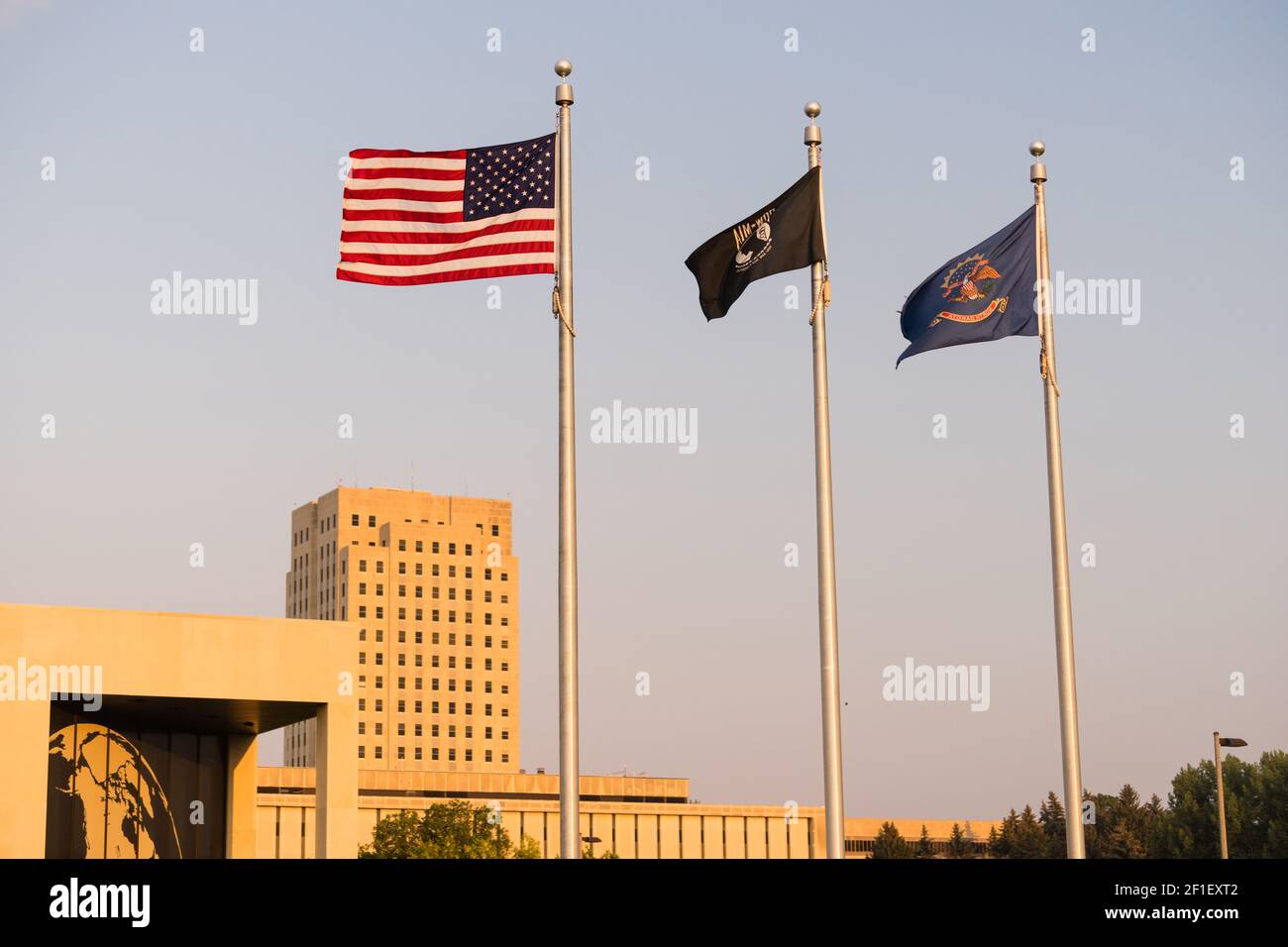 Flags Fliy North Dakota Capital Building Bismarck Stock Photo