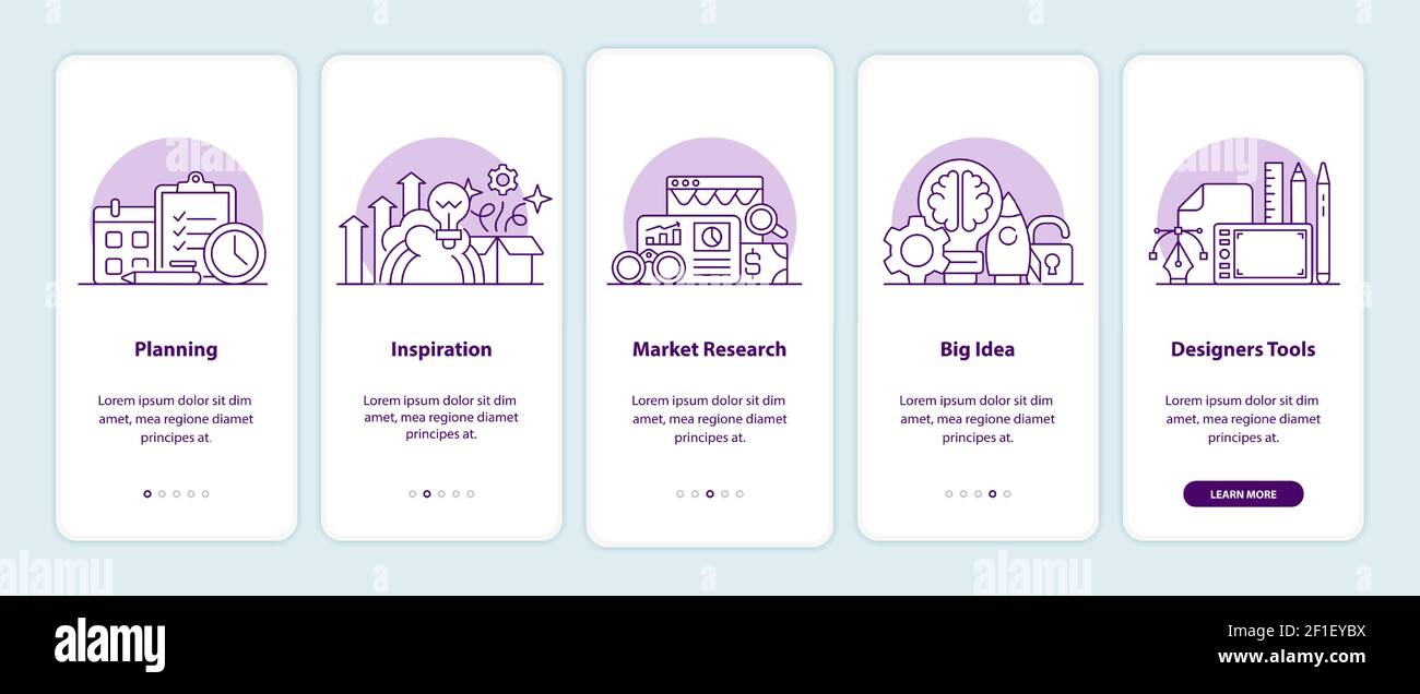 Creativity onboarding app screen pages Stock Vector