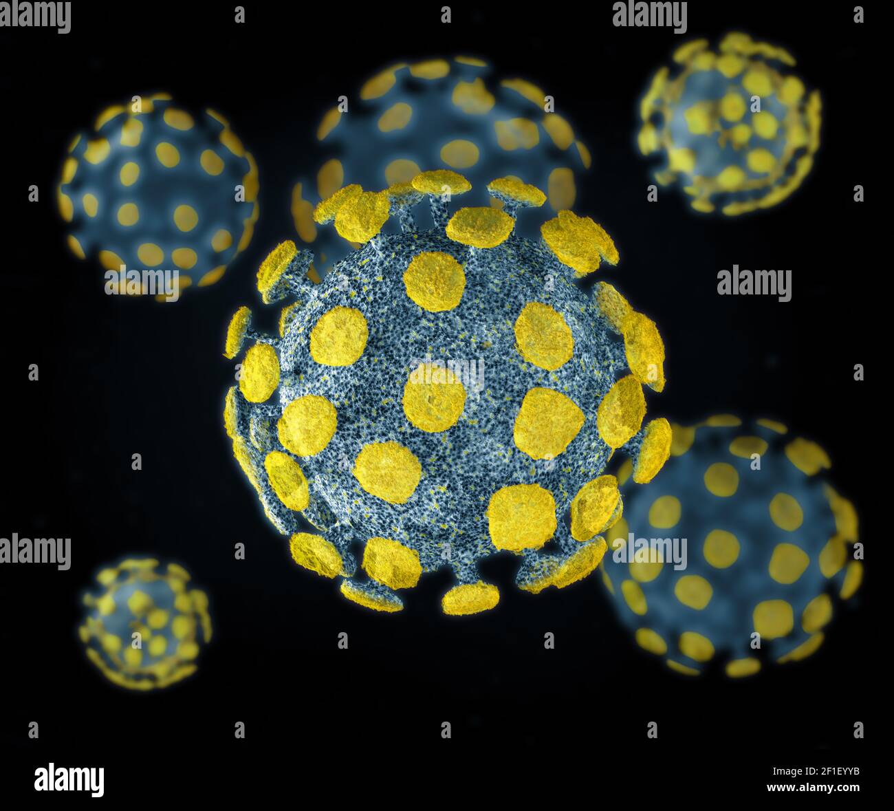 Microscope stylize photo of coronavirus COVID-19, SARS-CoV-2 conept Stock Photo