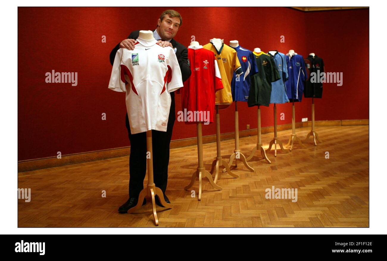 The Jason Leonard 2003 Rugby world cup shirt collection to be auctioned at christies on 24 March at 10.30. Estimate  100,000 to 150,000 for a collection of eight shirts.pic David Sandison 23/2/2004 Stock Photo
