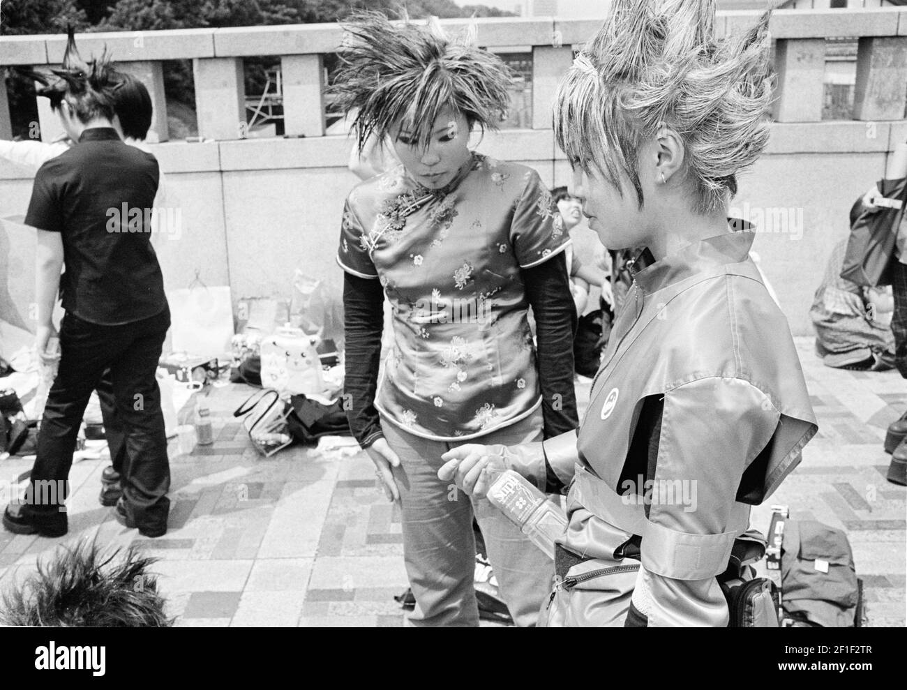 Japanese teenage girls dressed in Tokyo street fashion, Yoyogi park, Harajuku, Japan Stock Photo