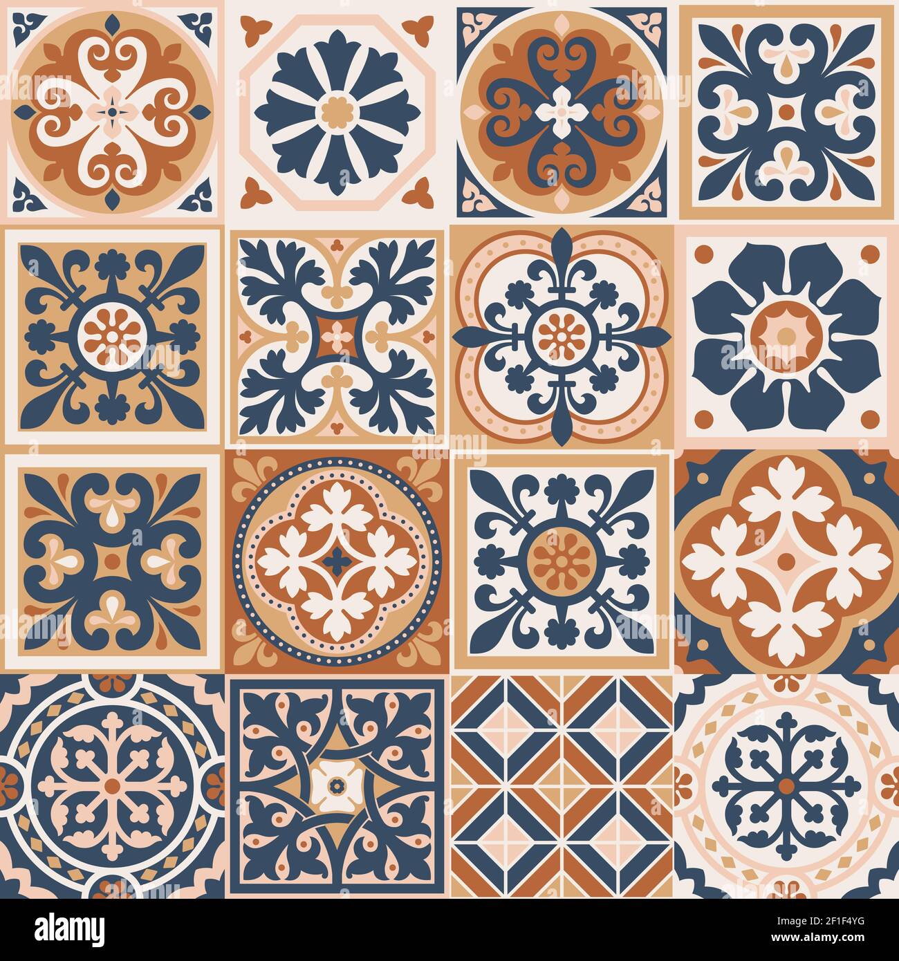 Set of patterned azulejo floor tiles. Abstract geometric background