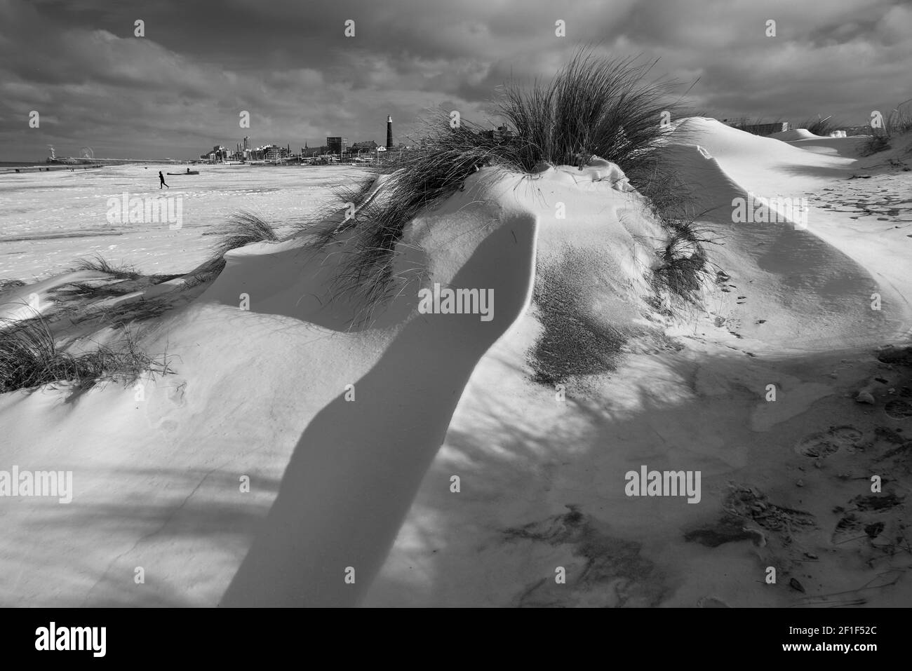 Snow on the beach after heavy snowfall across the country. Stock Photo