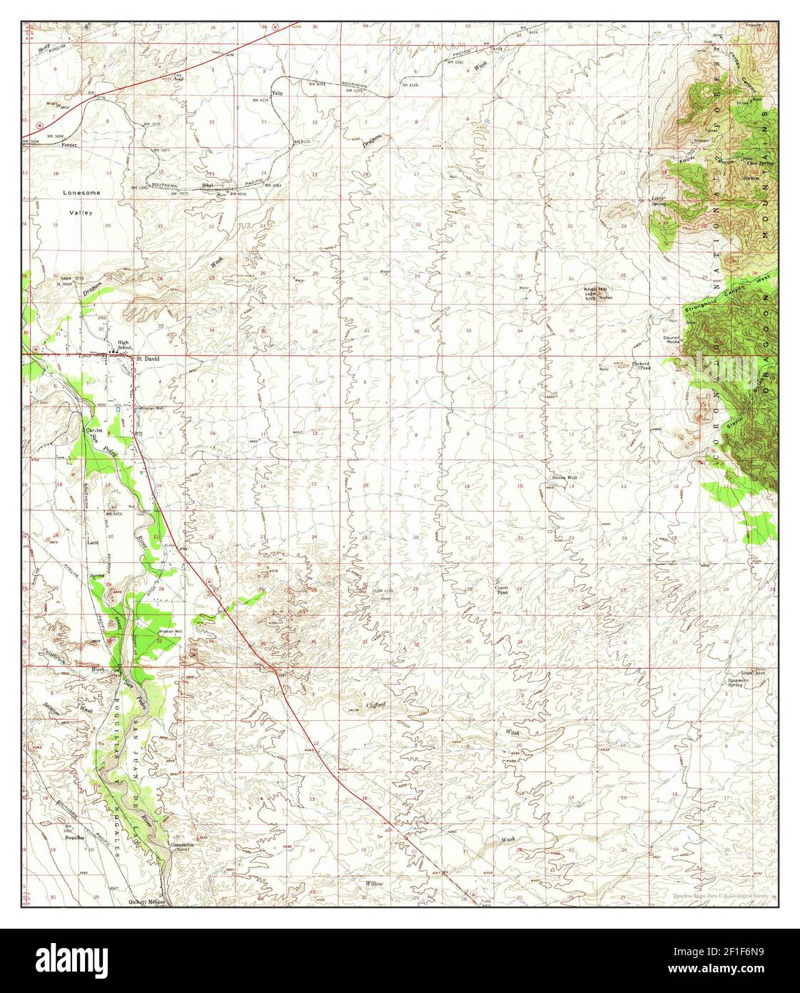 St David, Arizona, map 1958, 162500, United States of America by