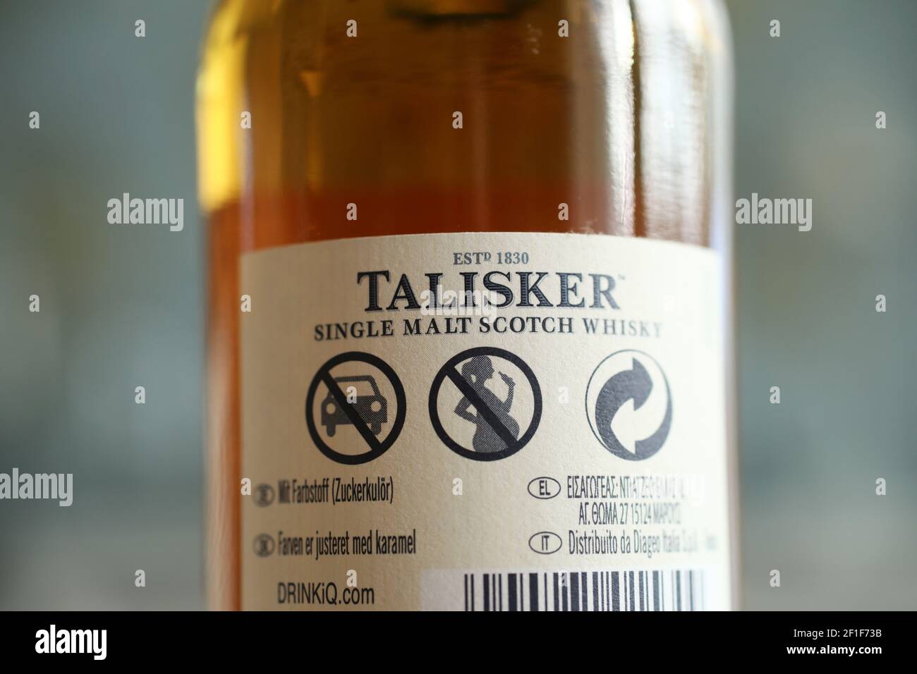 MOTALA, SWEDEN- 2 MARCH 2021: Talisker distillery is an island single malt Scotch whisky distillery based in Carbost, Scotland on the Minginish Peninsula on the Isle of Skye. Stock Photo