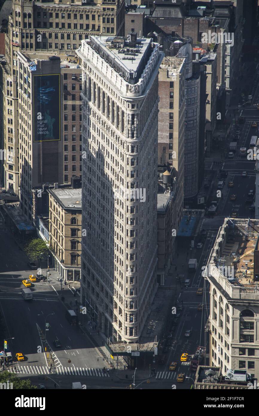 Aerial view of the streets of New York City including the Flatiron building Stock Photo