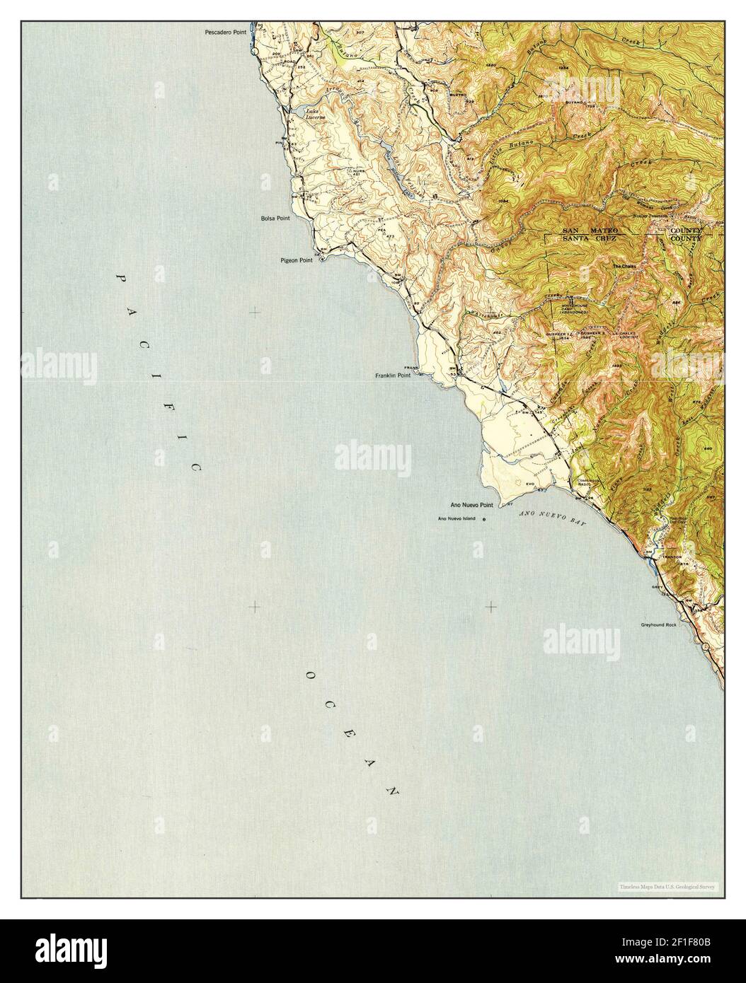 Ano Nuevo, California, map 1942, 162500, United States of America by