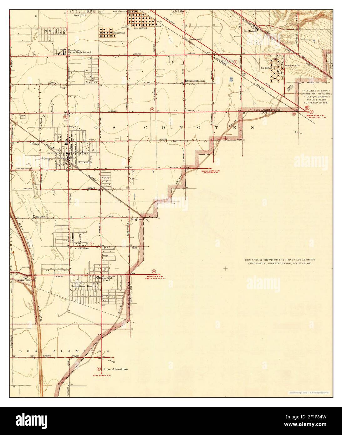 Artesia, California, map 1945, 124000, United States of America by
