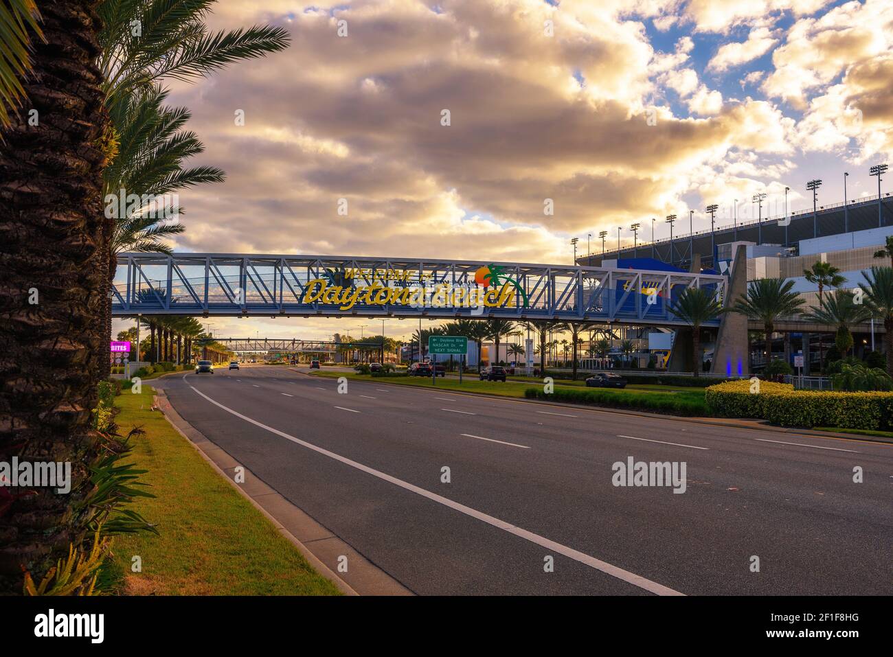 A welcome sign in Daytona Beach, Florida. Stock Photo