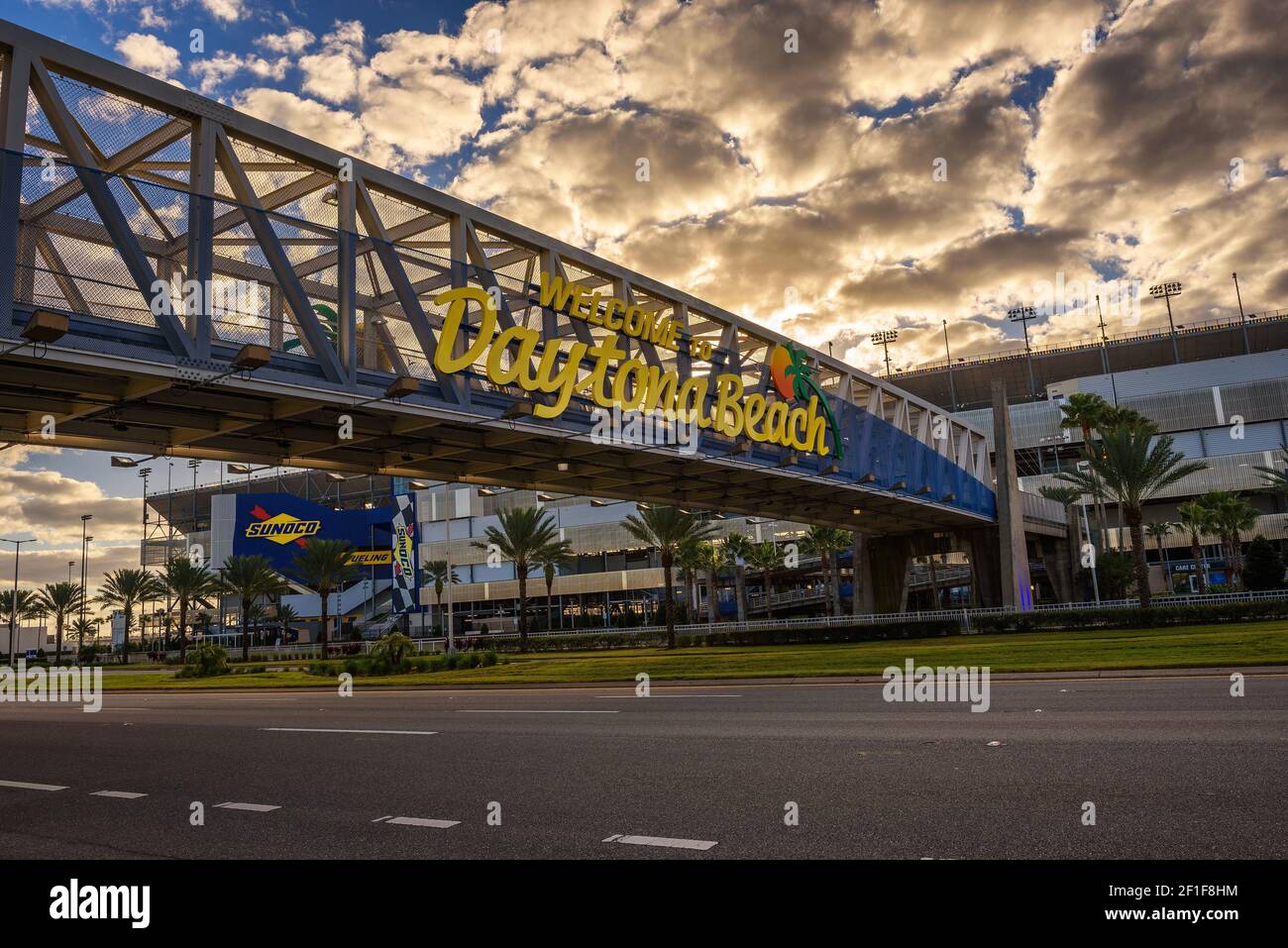 A welcome sign in Daytona Beach, Florida. Stock Photo