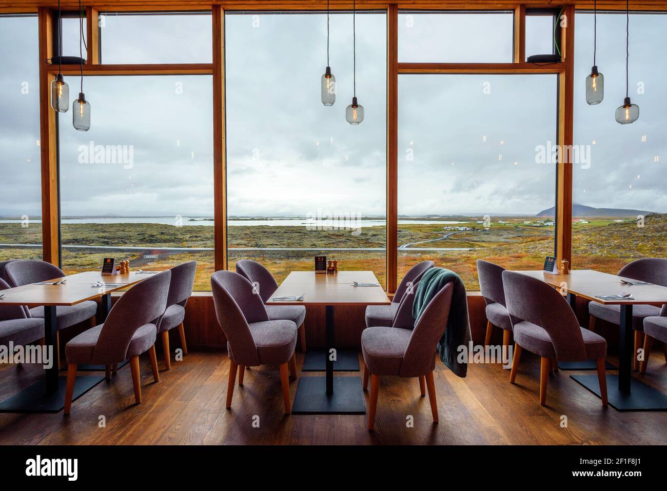 Restaurant interior of Fosshotel Myvatn located on the Ring Road in Iceland Stock Photo