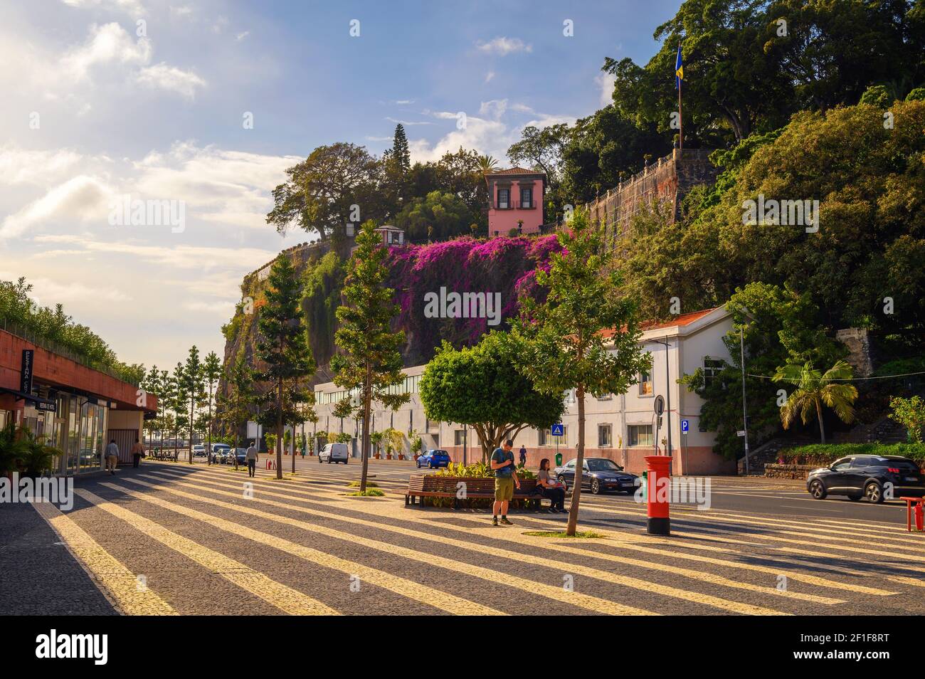 Av. SA Carneiro street and the Santa Catarina Park in Funchal, Madeira Stock Photo