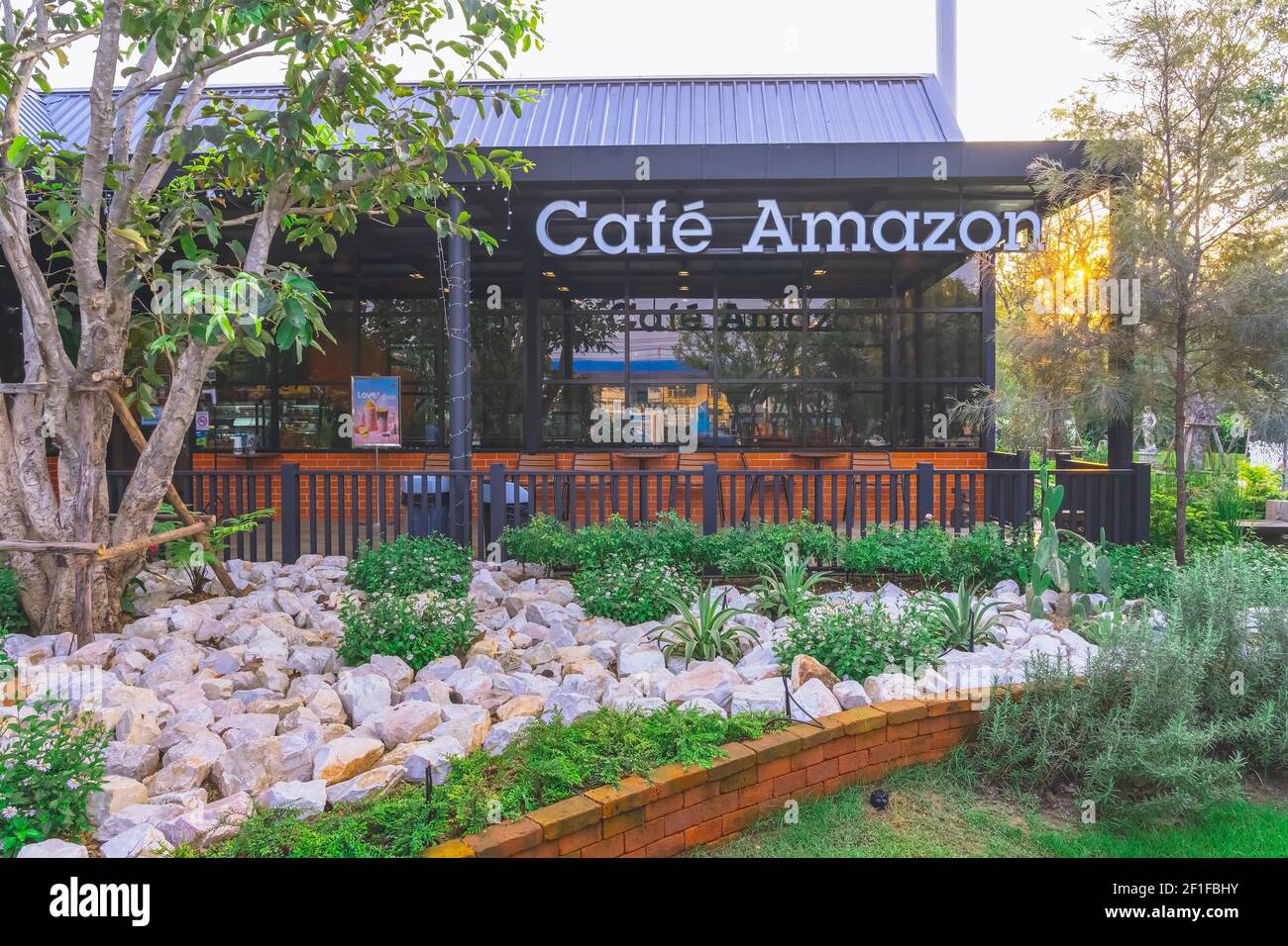 KANCHANABURI,THAILAND - FEBRUARY 14, 2021 : Beautiful garden decoration of Cafe  Amazon coffee shop at PTT gas station. Cafe Amazon is a chain of Thai Stock  Photo - Alamy