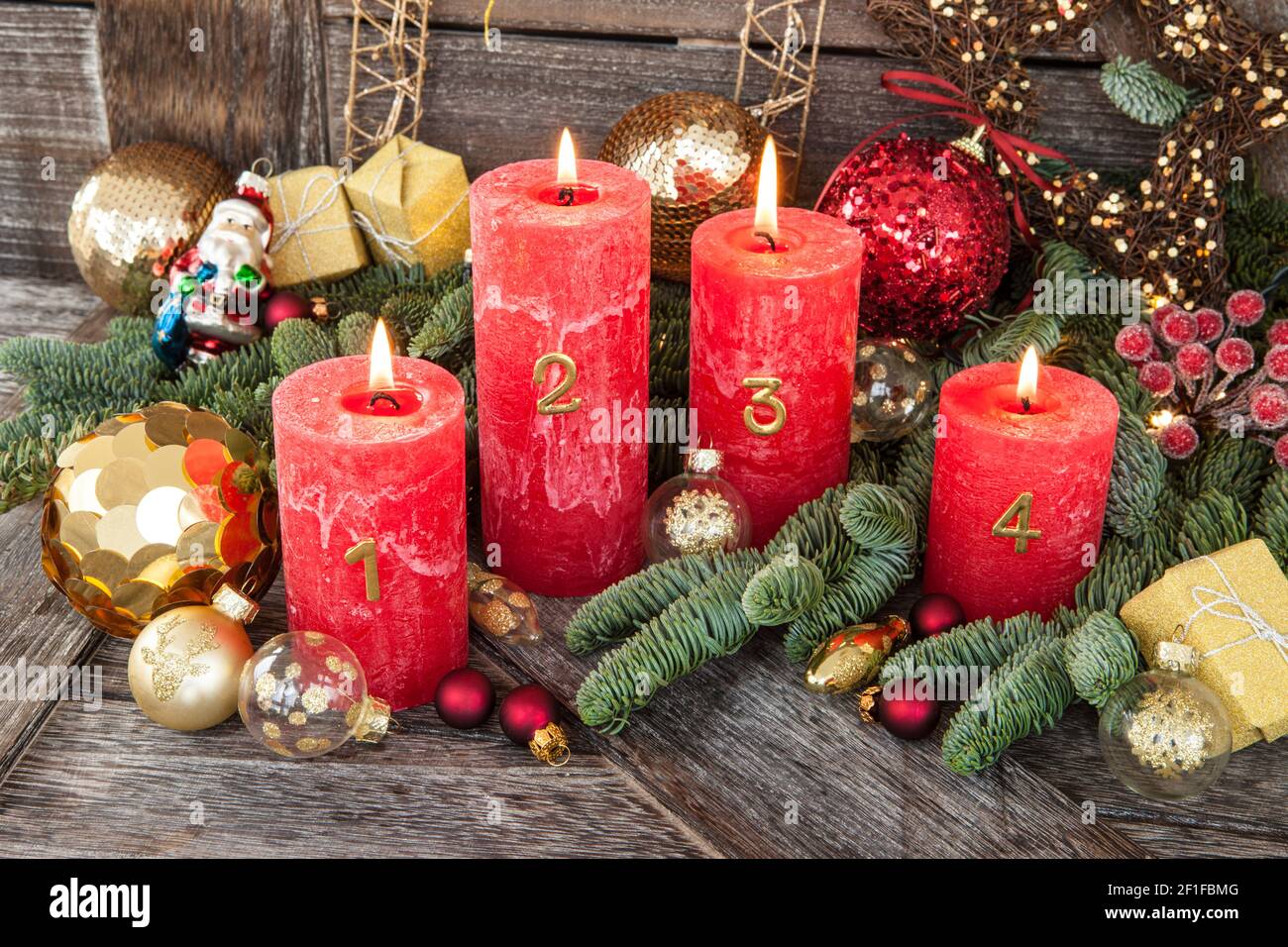 Merry Christmas decoration with candles Stock Photo - Alamy