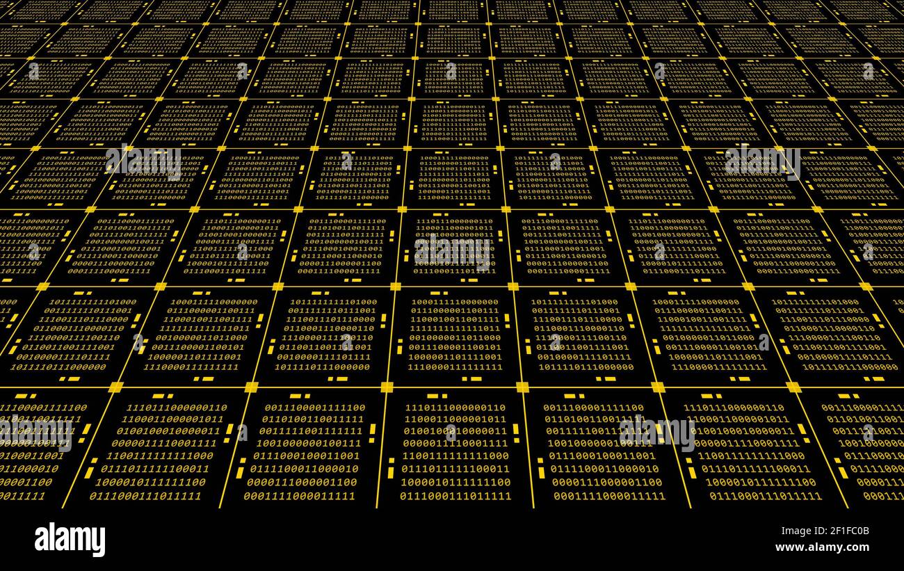 Abstract graphics technology background in orange - blocks of binary ...