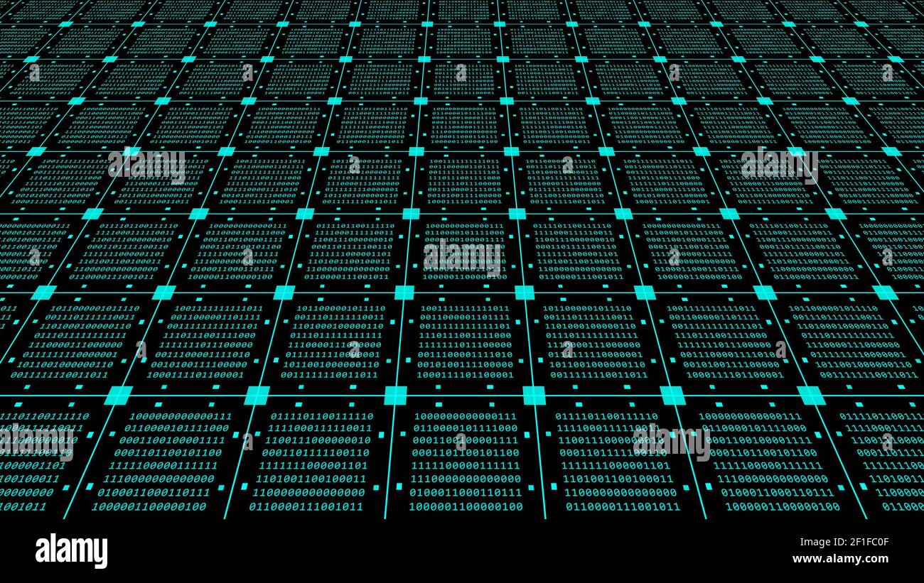 Abstract graphics technology background in turquoise - blocks of binary ...