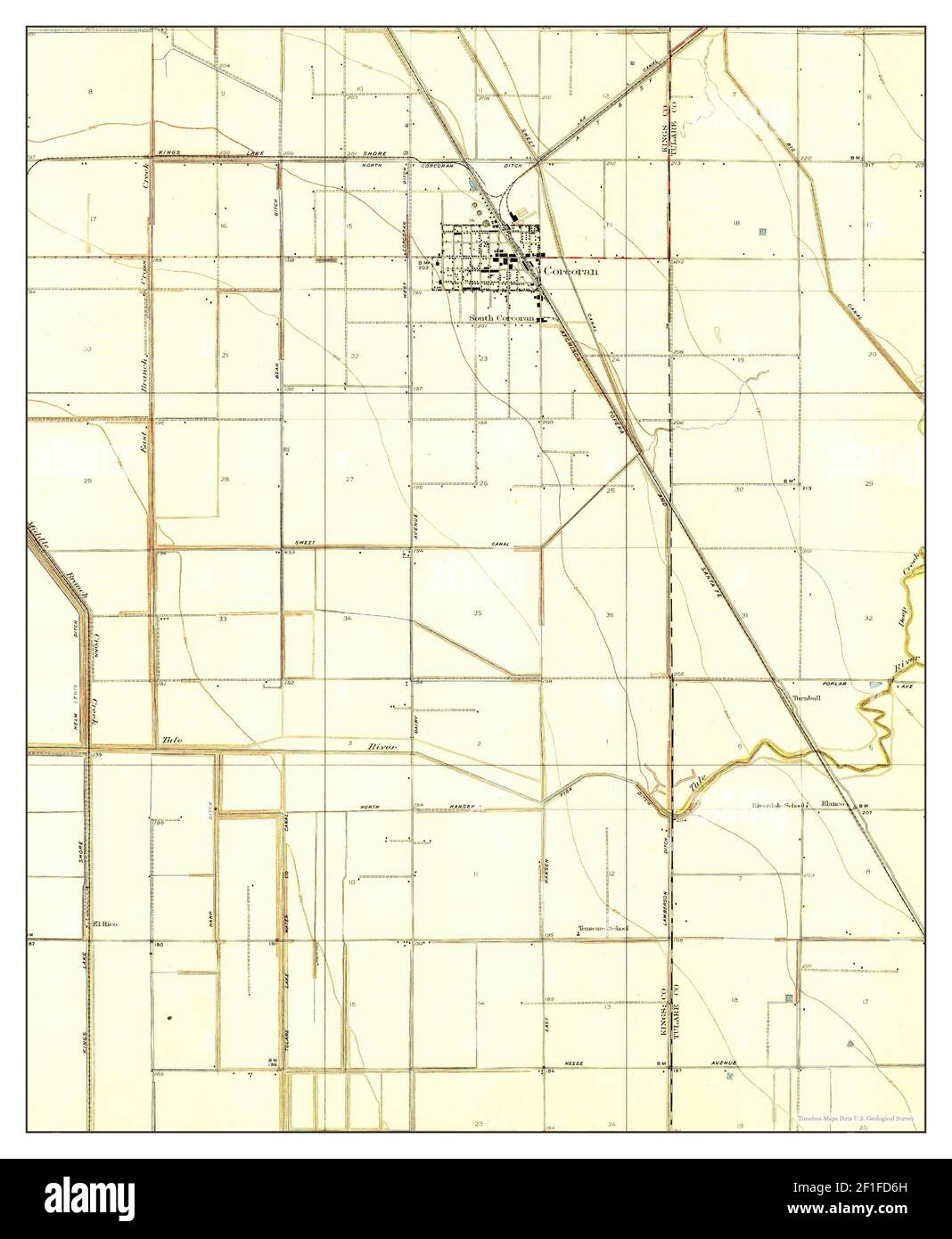 Corcoran, California, map 1928, 1:31680, United States of America by Timeless Maps, data U.S. Geological Survey Stock Photo