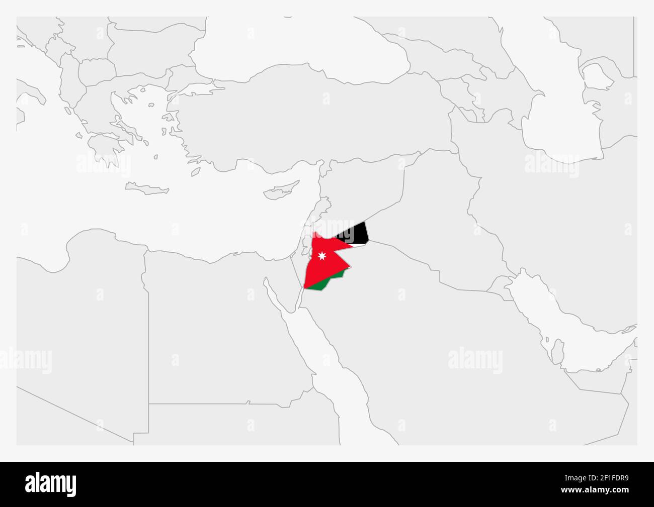 Jordan map highlighted in Jordan flag colors, gray map with neighboring ...
