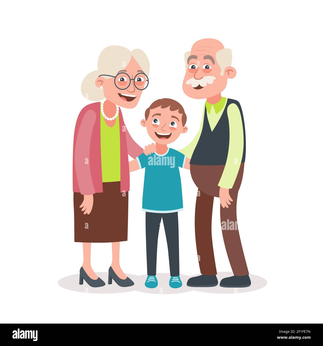 Grandparents and grandson portrait. Grandparents day concept. Vector illustration in cartoon style, isolated on white background. Stock Vector