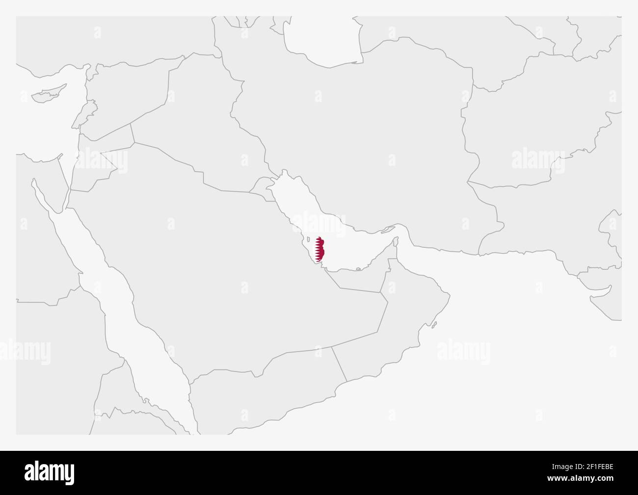 Qatar map highlighted in Qatar flag colors, gray map with neighboring