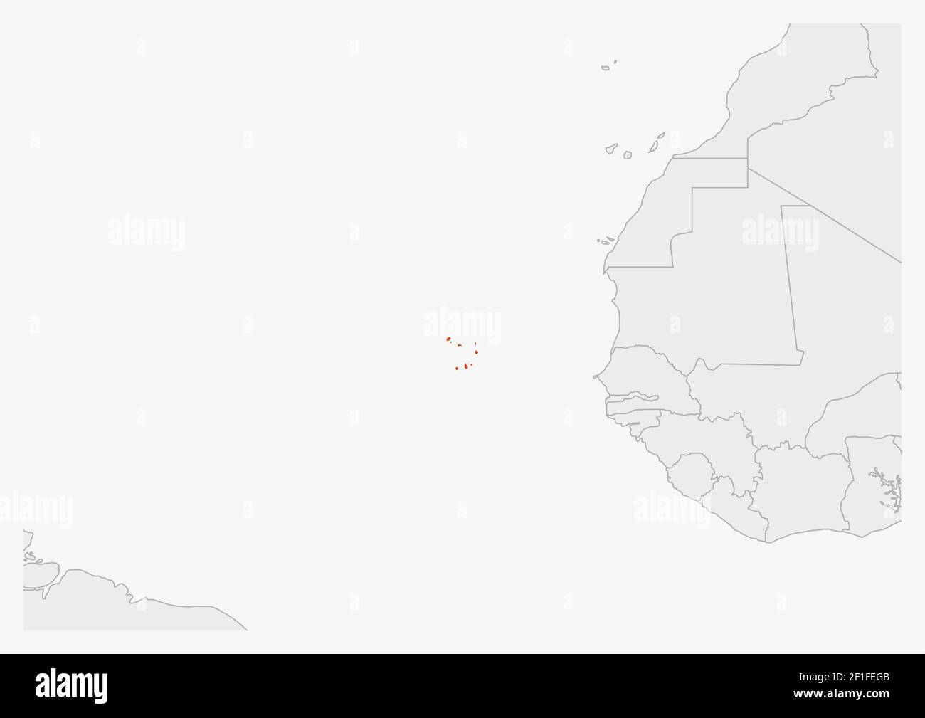 Cape Verde map highlighted in Cape Verde flag colors, gray map with
