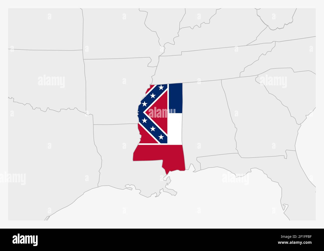 US state Mississippi map highlighted in Mississippi flag colors, gray ...