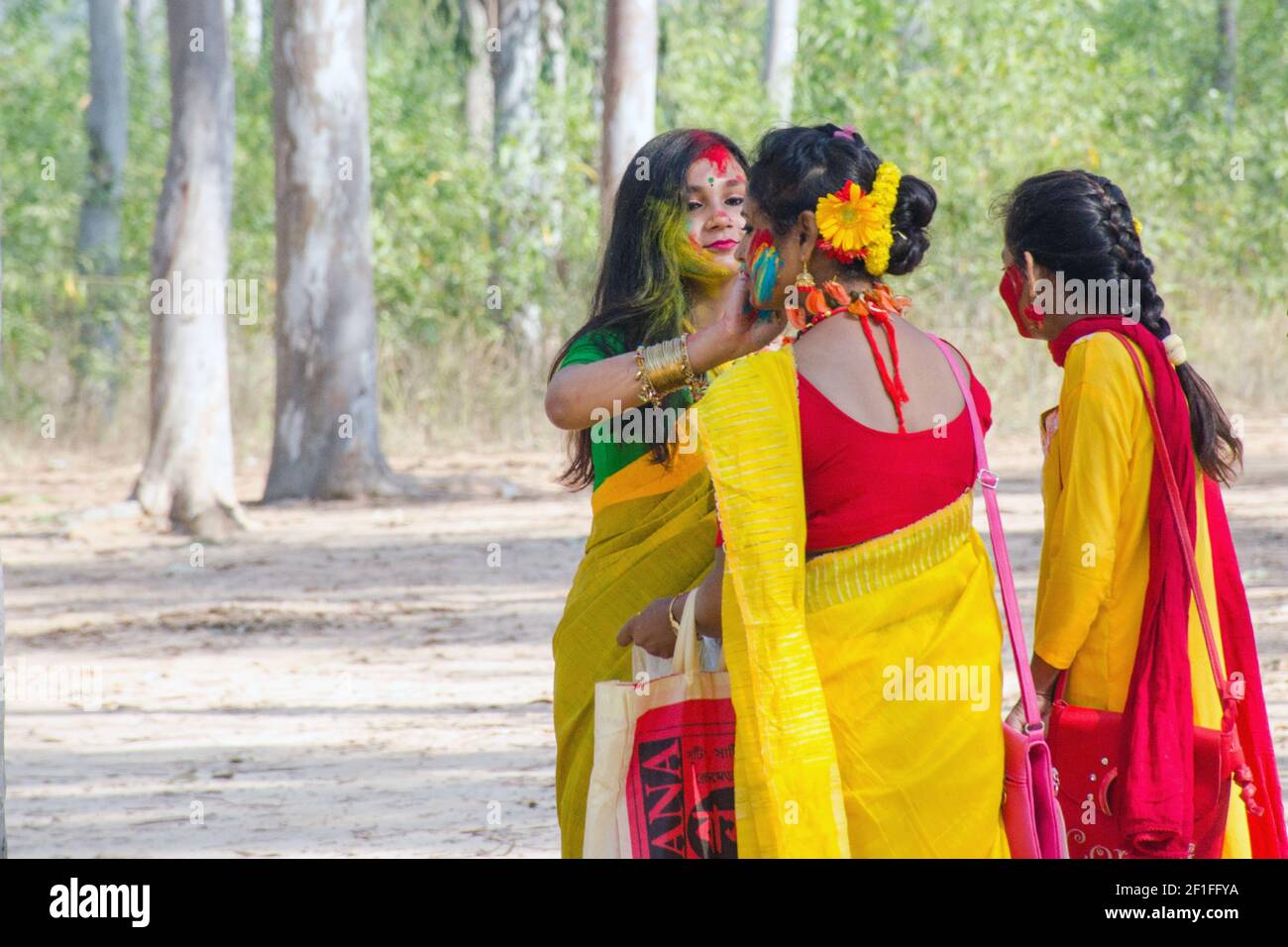 holi celebration at viswabharati shantiniketan west bengal india Stock Photo