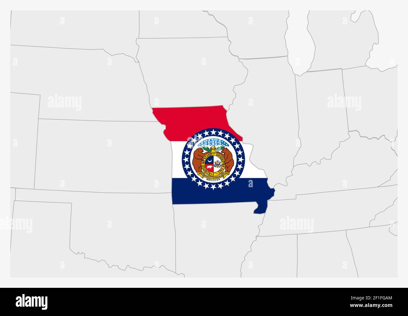 US state Missouri map highlighted in Missouri flag colors, gray map ...