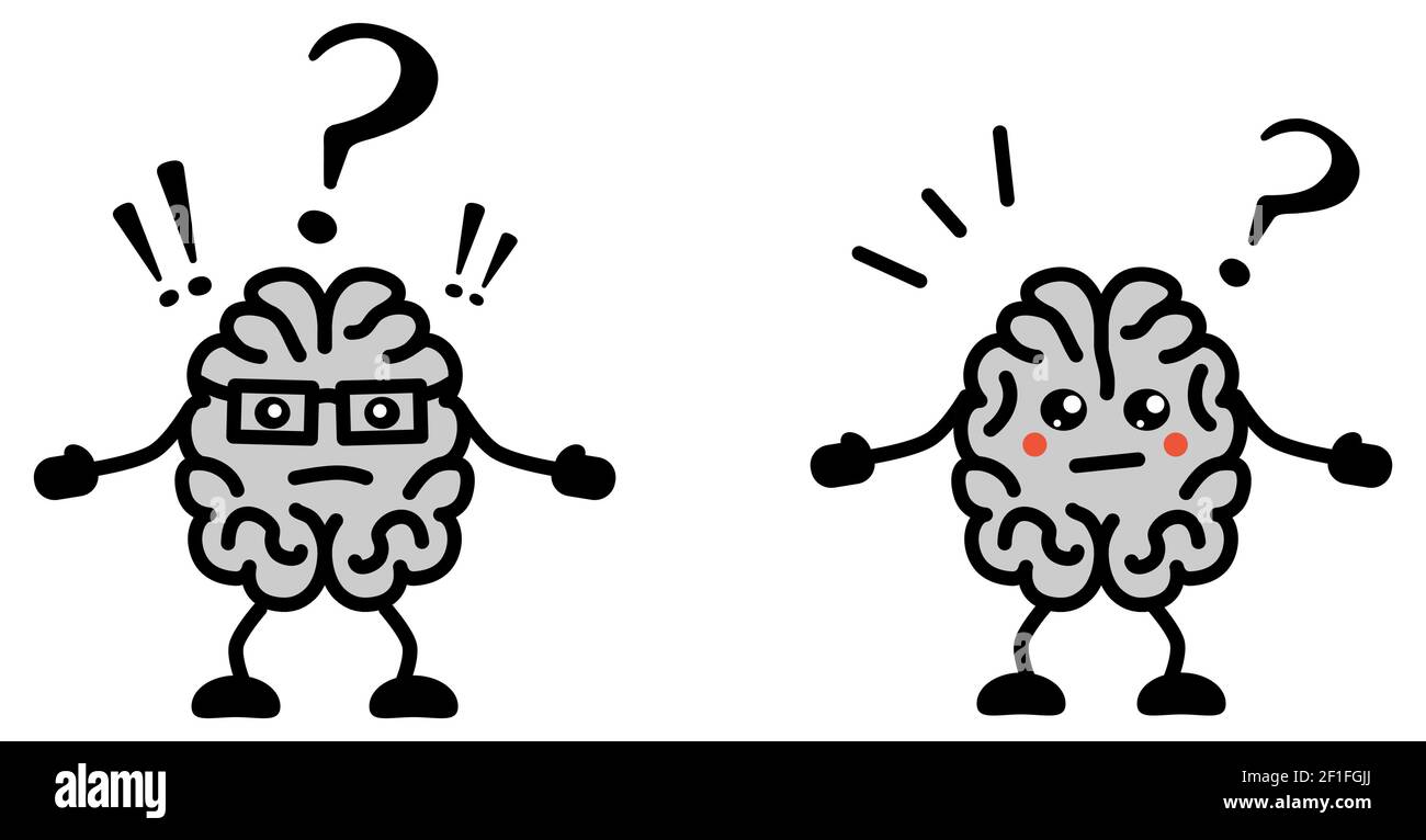 Cute Kawaii style confused or puzzled brain icon Stock Vector