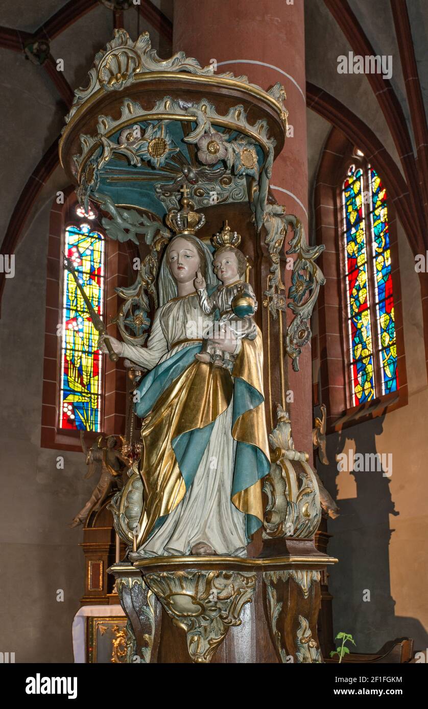 Virgin and Child statue, Pfarrkirche St Martin, parish church, in Ediger, municipality of Ediger-Eller, Moselle Valley, Rhineland-Palatinate, Germany Stock Photo