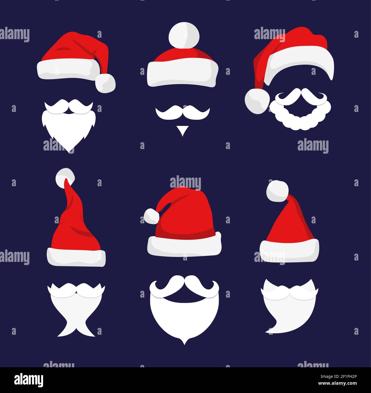 Santa hats, moustache and beards. Stock Vector