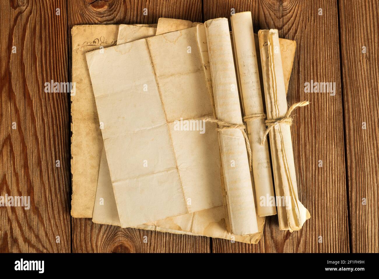 Old vintage sheets  on  wood Background. Stock Photo
