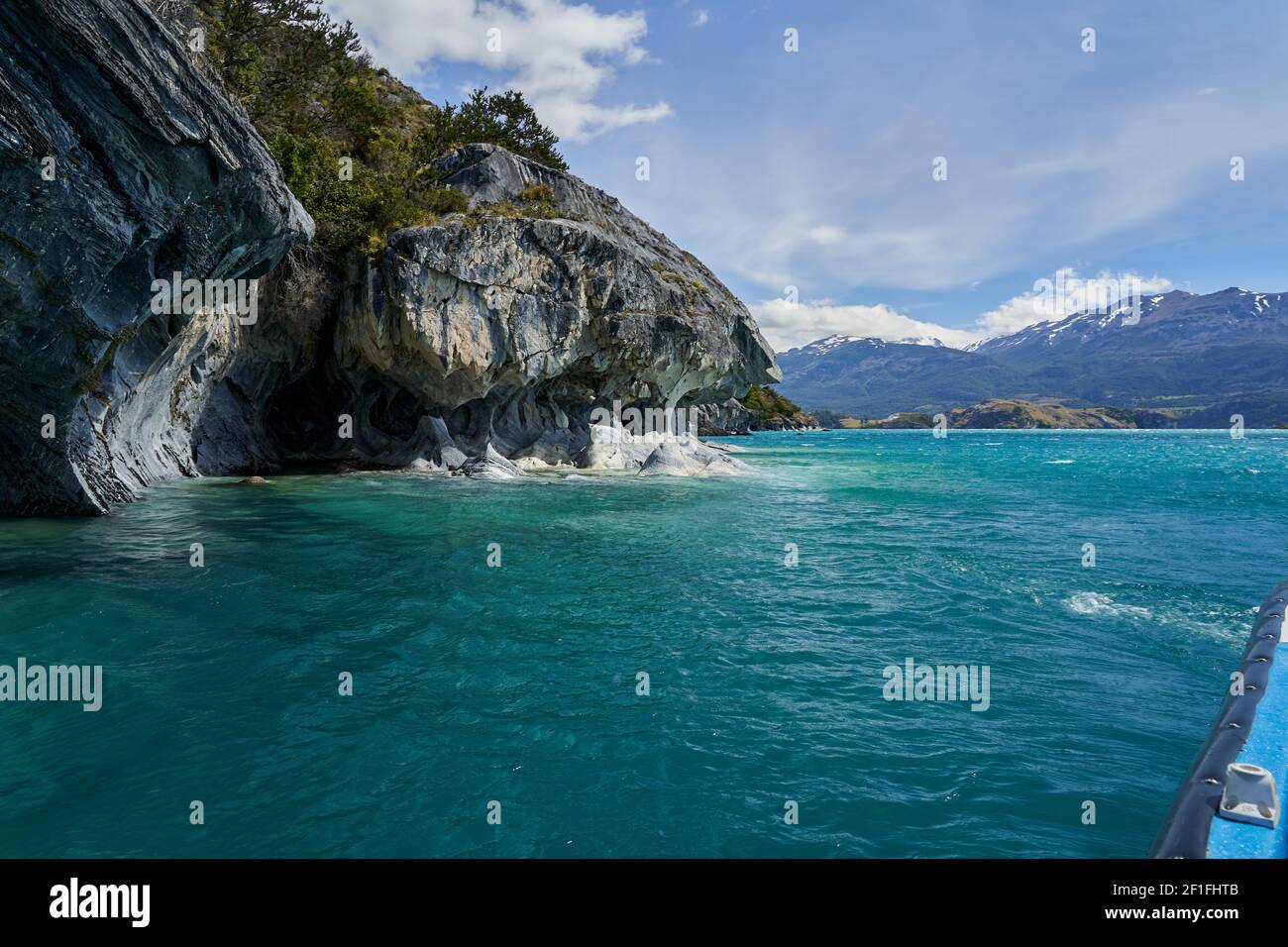 Cathedral at Marbel Caves, General Carrera Lake, or Lake Buenos Aires. It is located along the carretera austral in Patagonia and shared by Argentina Stock Photo