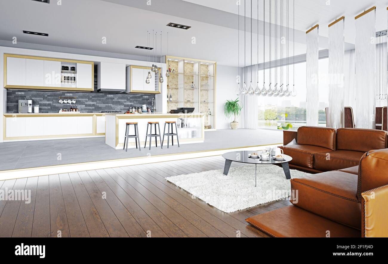 modern living interior. 3d rendering design concept Stock Photo - Alamy