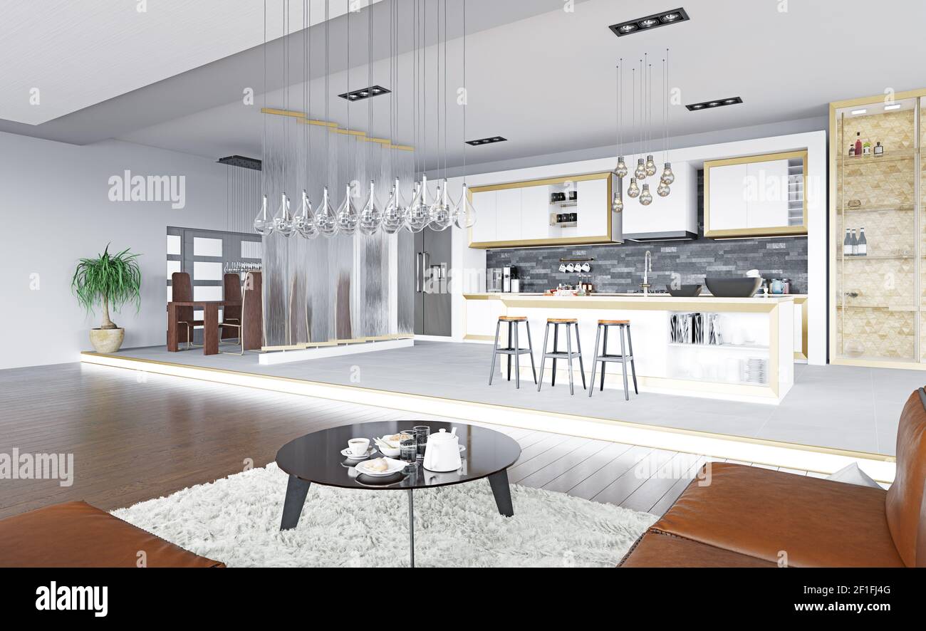 modern living interior. 3d rendering design concept Stock Photo - Alamy