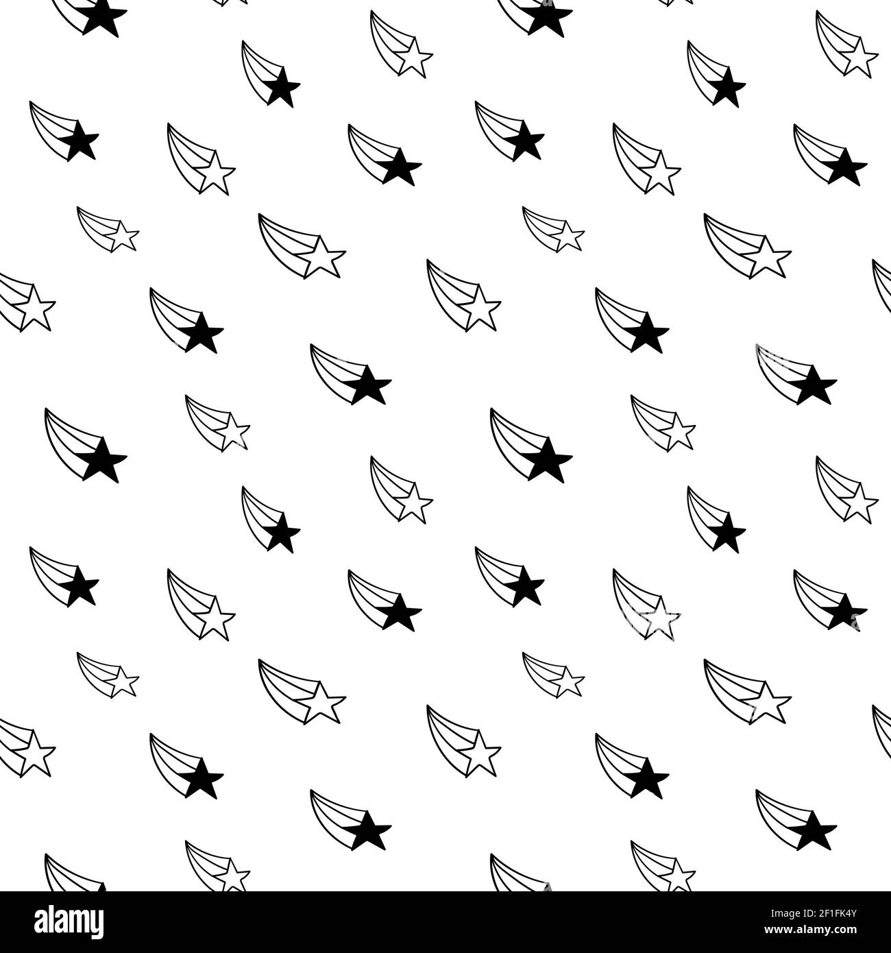 Star seamless pattern, black and white hand-drawn astral doodle digital ...