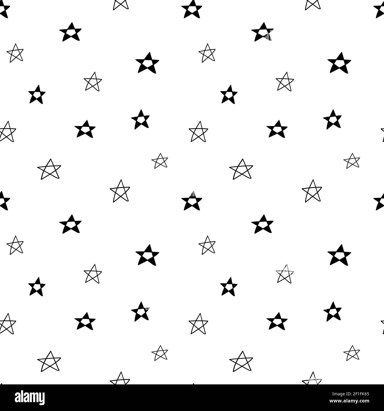 Star seamless pattern, black and white hand-drawn astral doodle digital ...