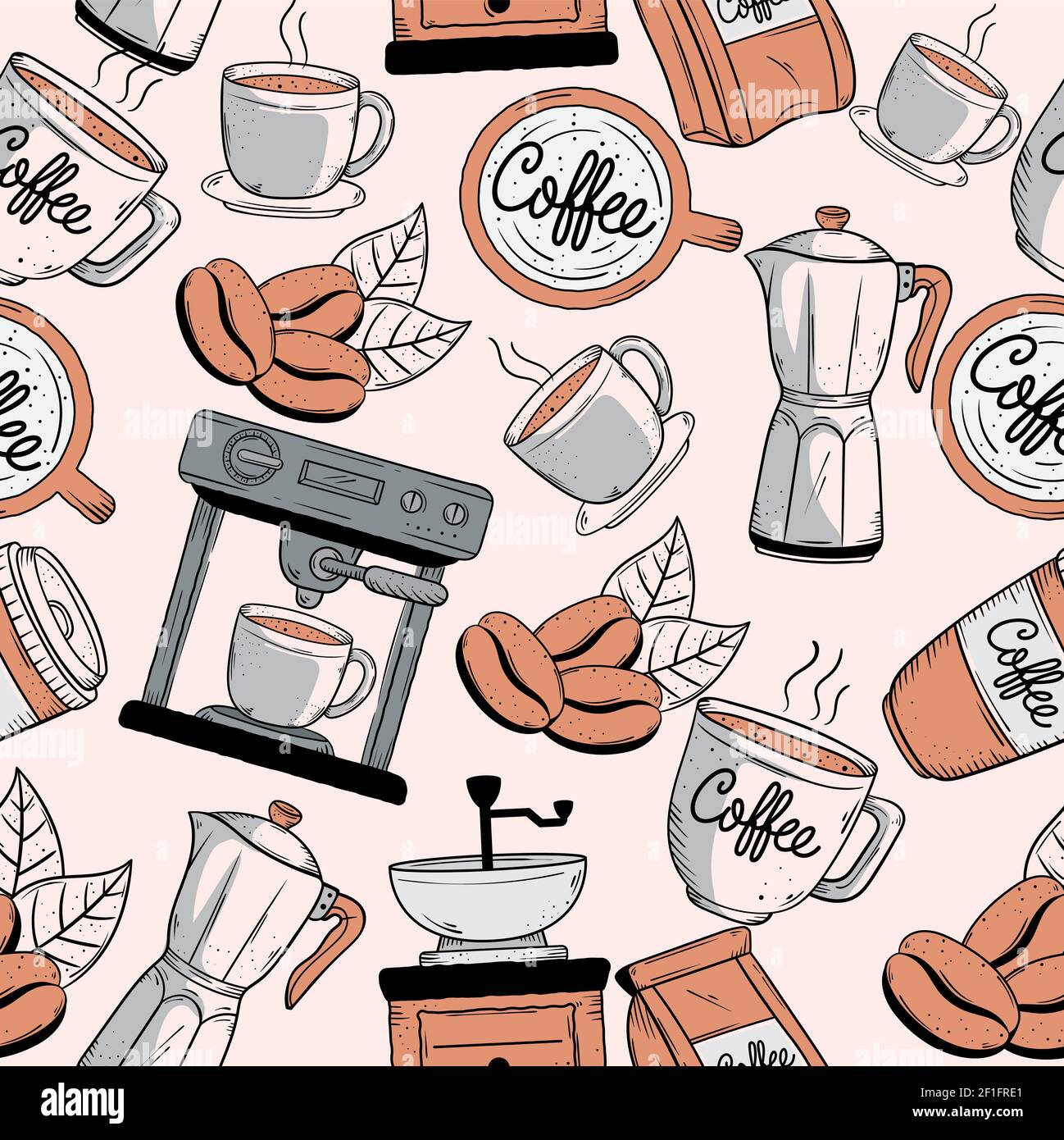 coffee doodle pattern Stock Vector