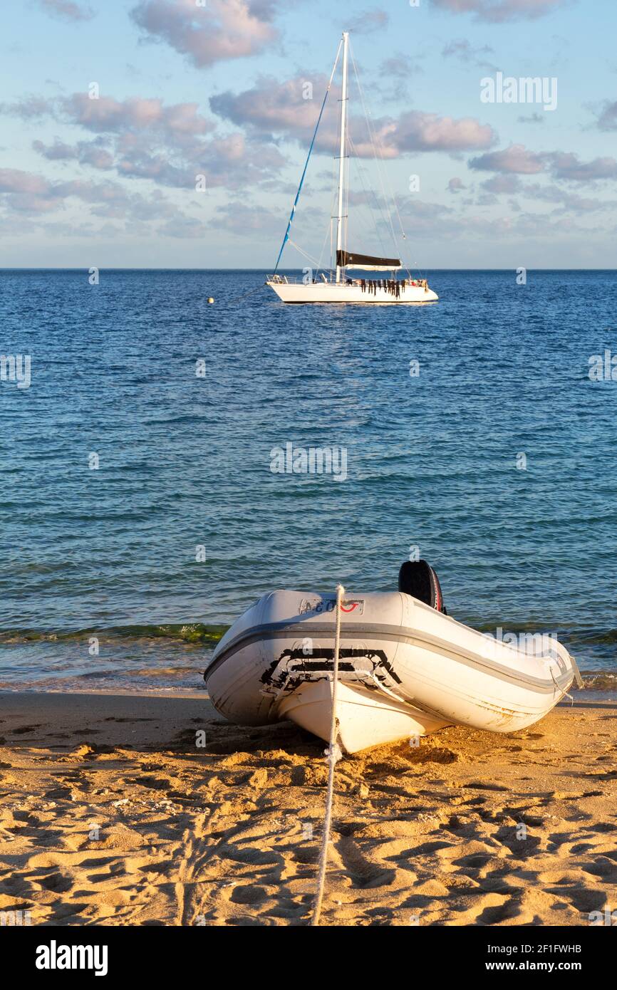 In the sea ocean the rubber dinghy Stock Photo - Alamy