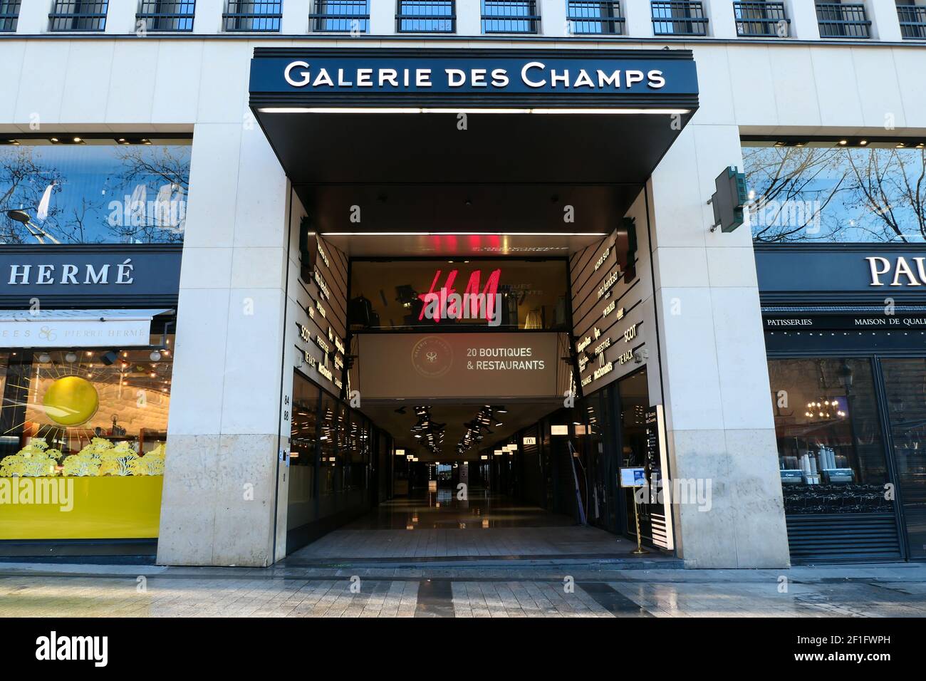 Paris, France. March 07. 2021. Entrance to the shopping mall on the Champs- Elysées Stock Photo - Alamy