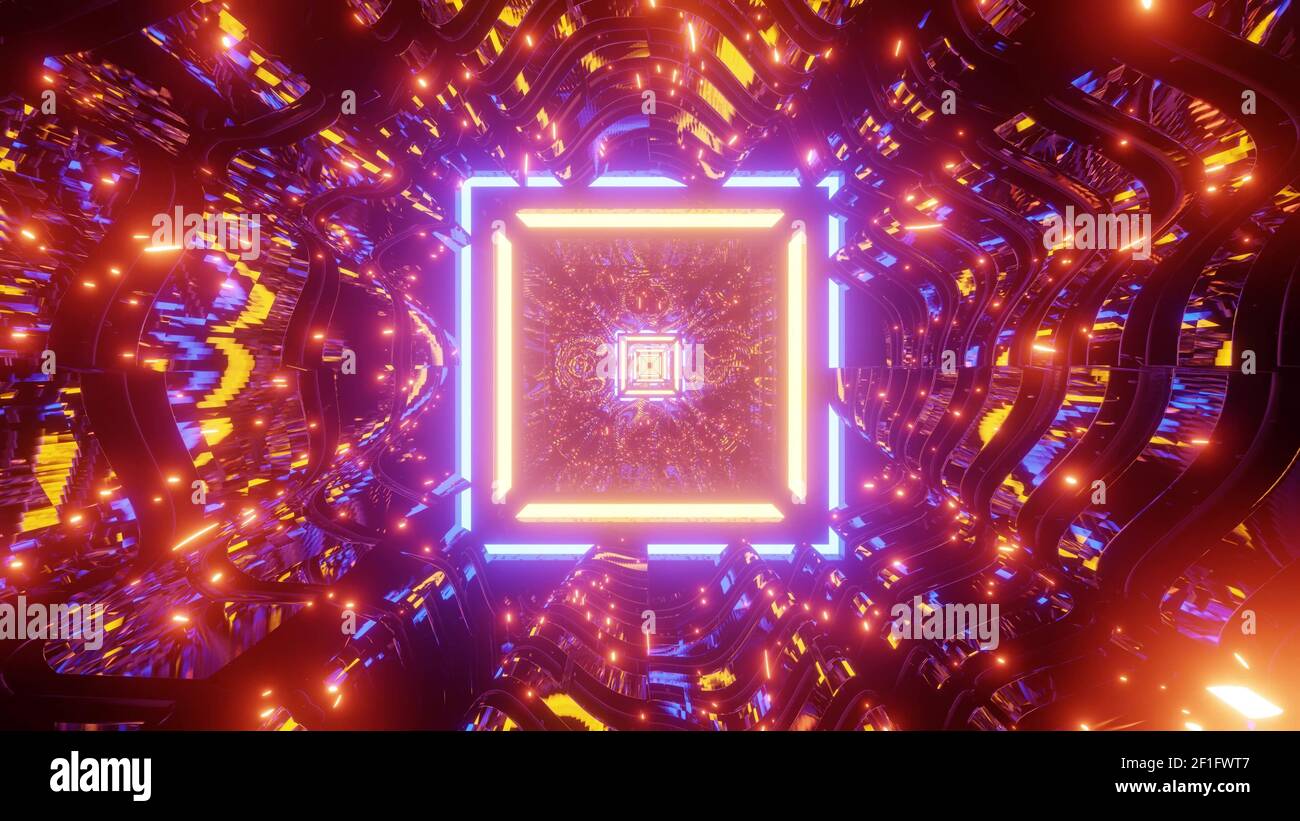 A 3D rendering futuristic background with colorful laser neon lights ...