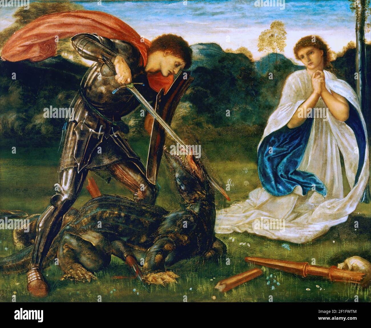 The Fight -- St George Kills the Dragon VI (Burne-Jones) Stock Photo